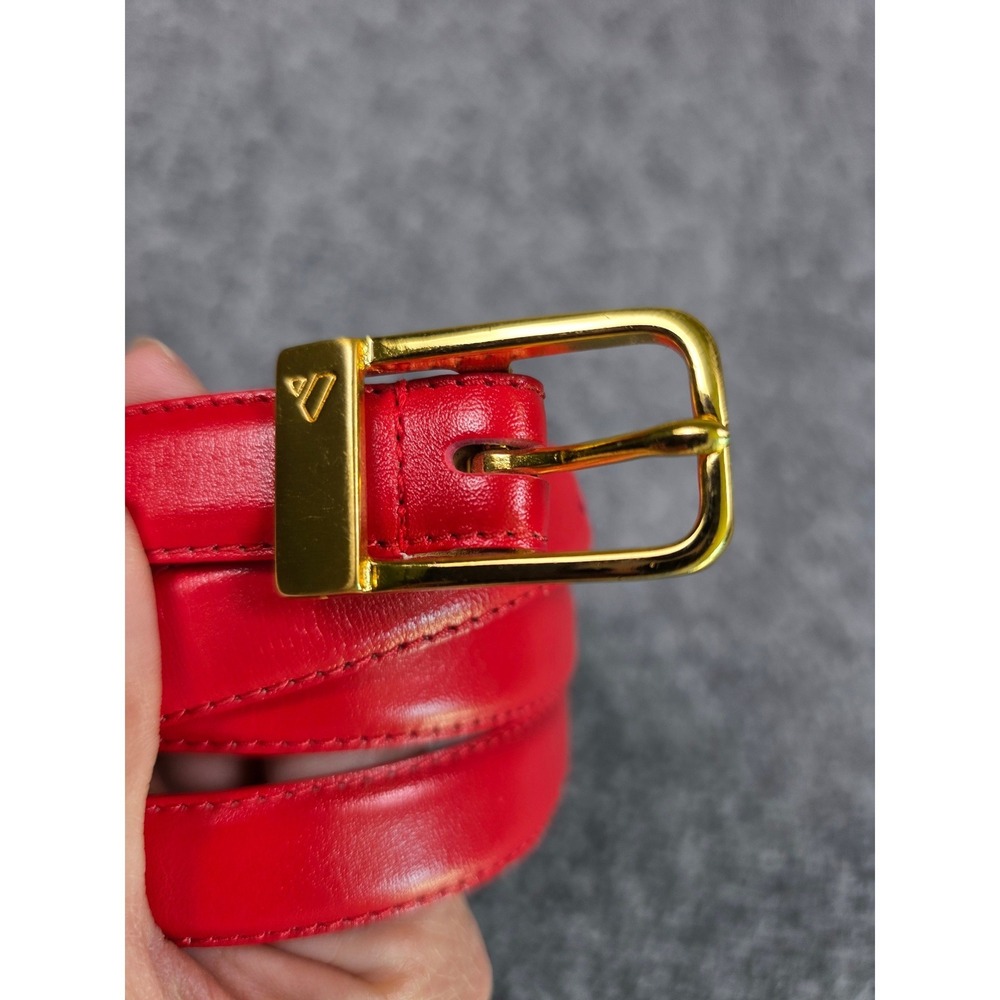 Vintage Claiborne Belt Womens Large Red Full Grain Leather Gold Buckle Slim 2522